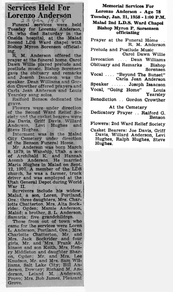 Lorenzo Anderson obit and funeral