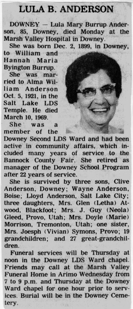 Lula Mary Burrup Anderson obit