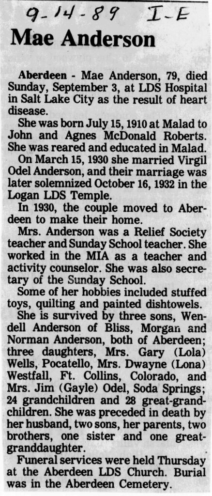 Mae Anderson obit