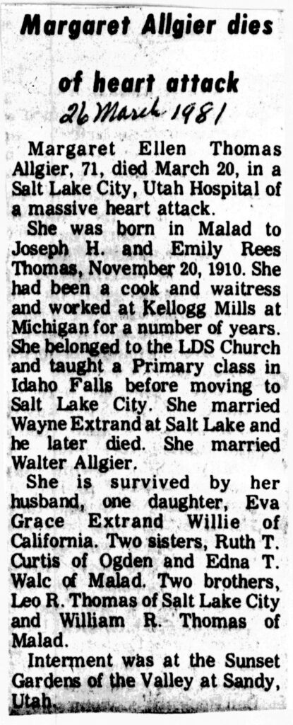Margaret Ellen Thomas Allgier obit