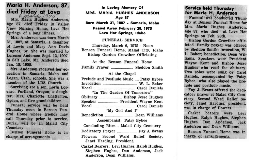 Maria Hughes Anderson obit and funeral