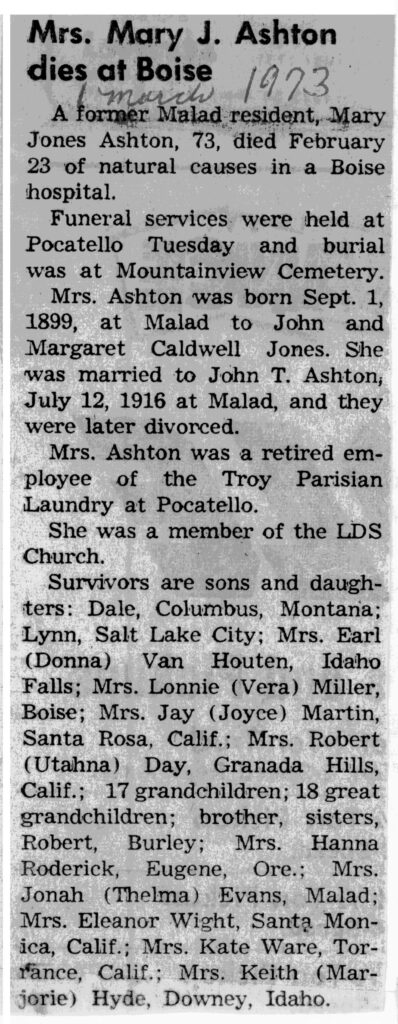 Mary J Ashton obit
