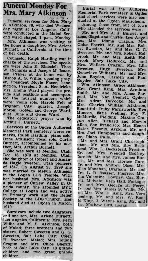 Mary S Atkinson obit and funeral