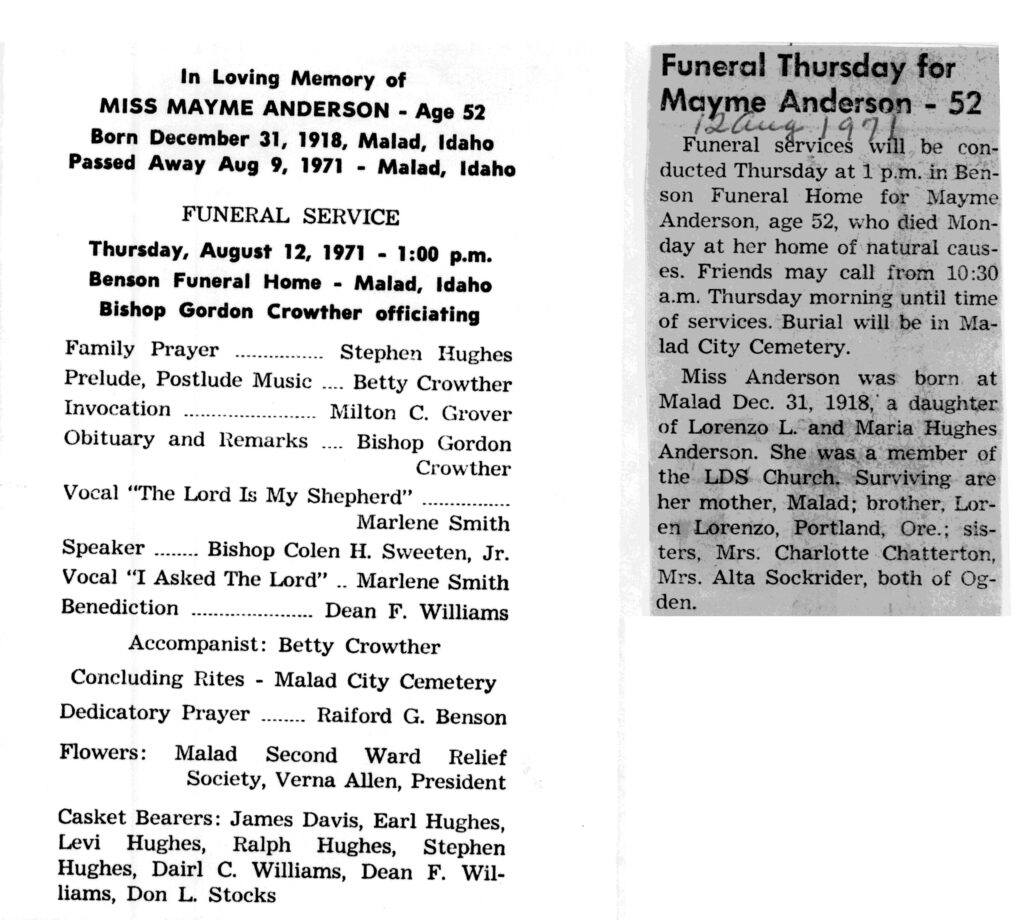 Mayme Anderson obit and funeral program