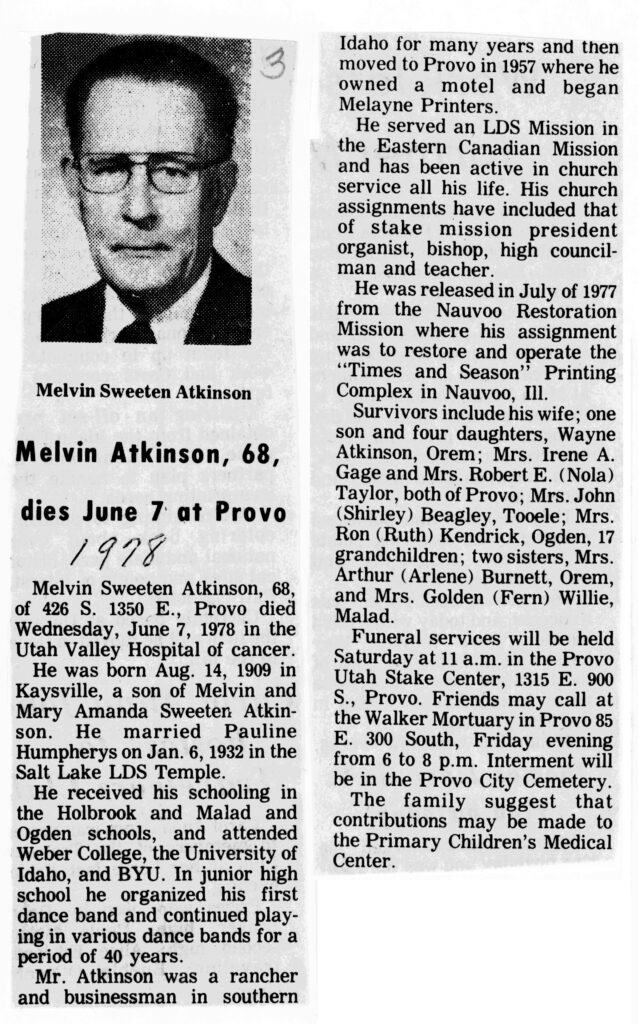 Melvin Sweeten Atkinson obit