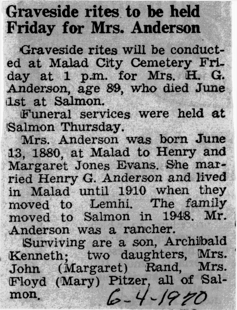 Mrs H G Anderson obit