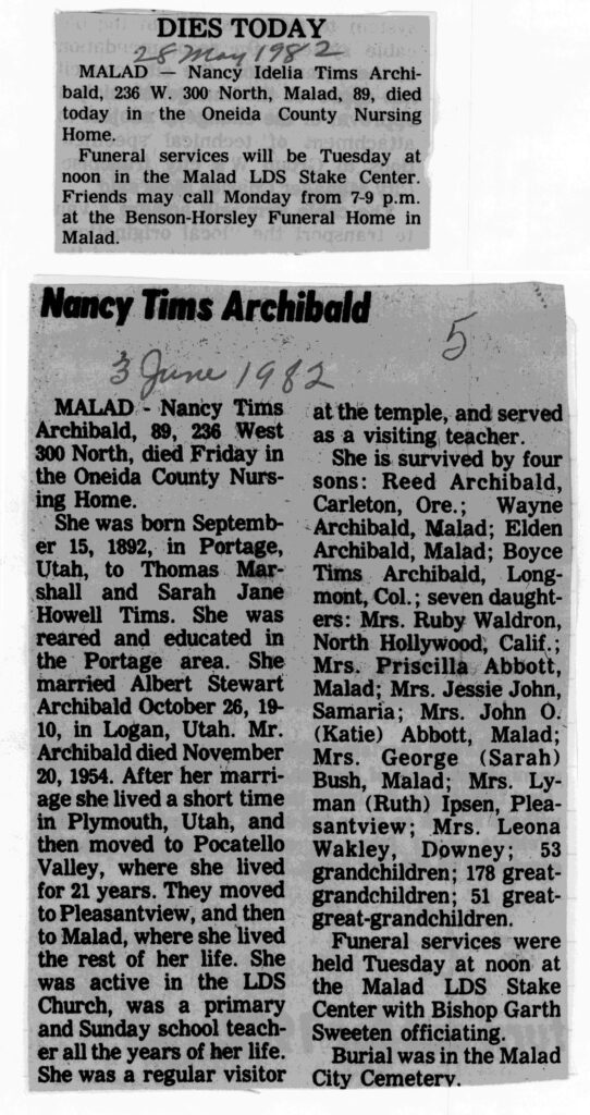 Nancy Idella Tims Archibald obit