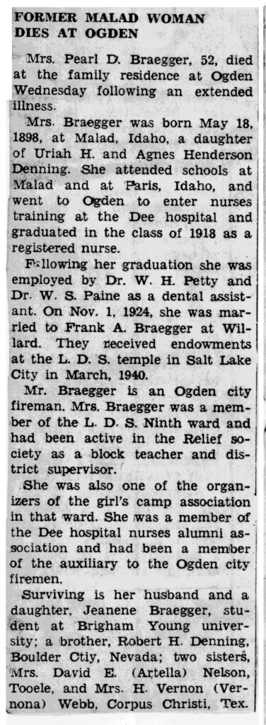 Pearl Denning Braegger obit