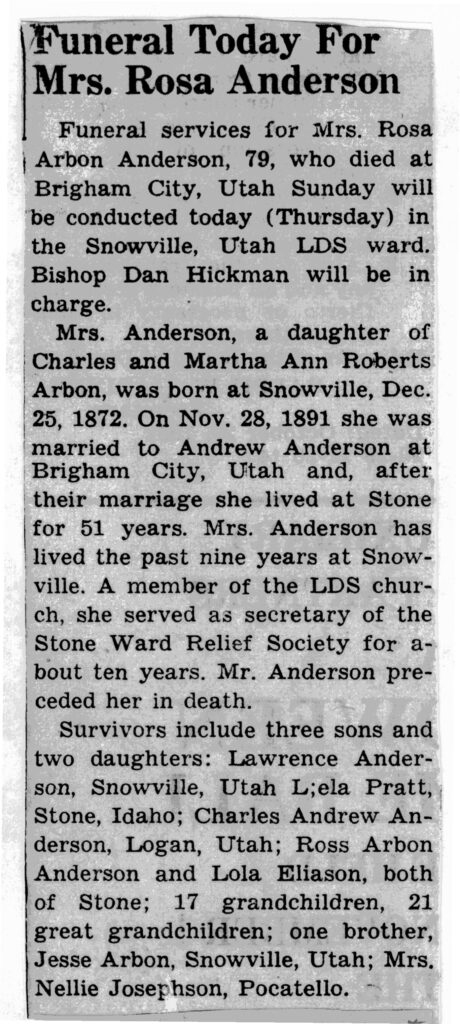 Rosa Arbon Anderson obit