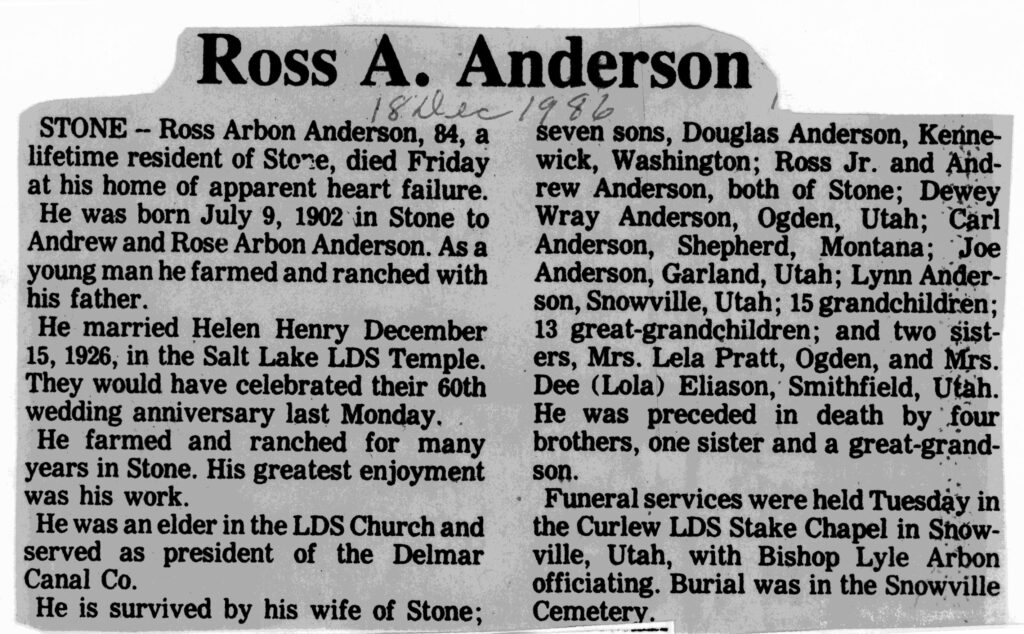 Ross Arbon Anderson obit