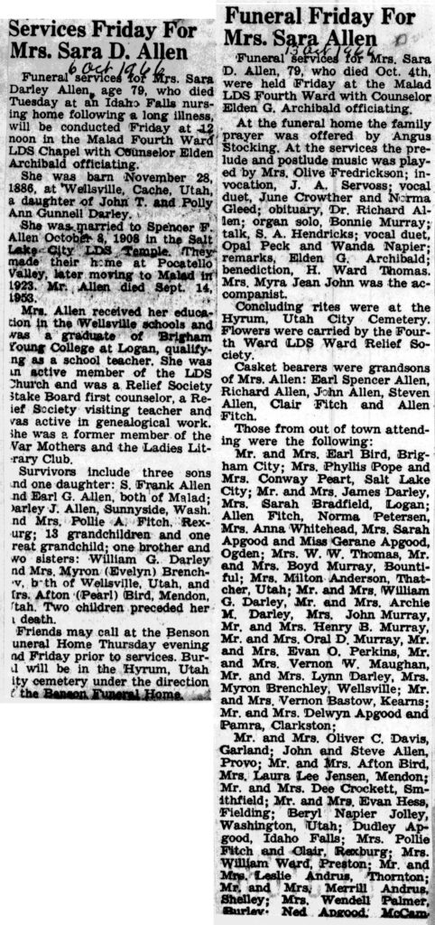 Sara Darley Allen obit and funeral