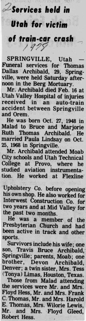 Thomas Dallas Archibal obit