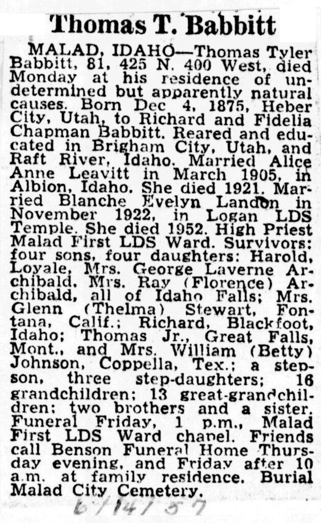 Thomas Tyler Babbit obit