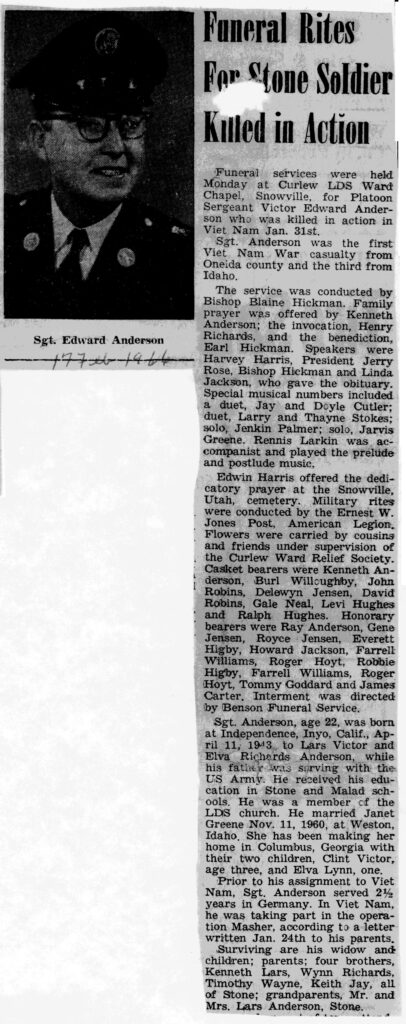 Victor Edward Anderson obit & funeral