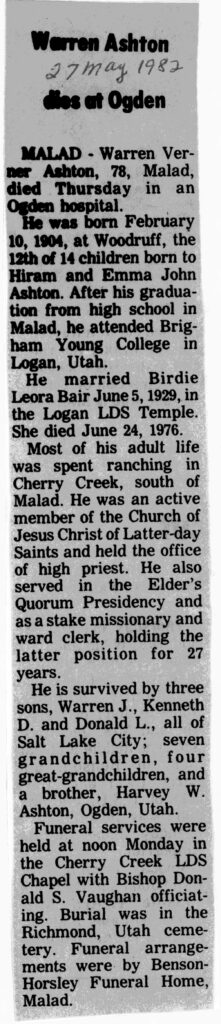 Warren Verner Ashton obit