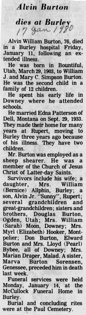 Alvin William Burton obit