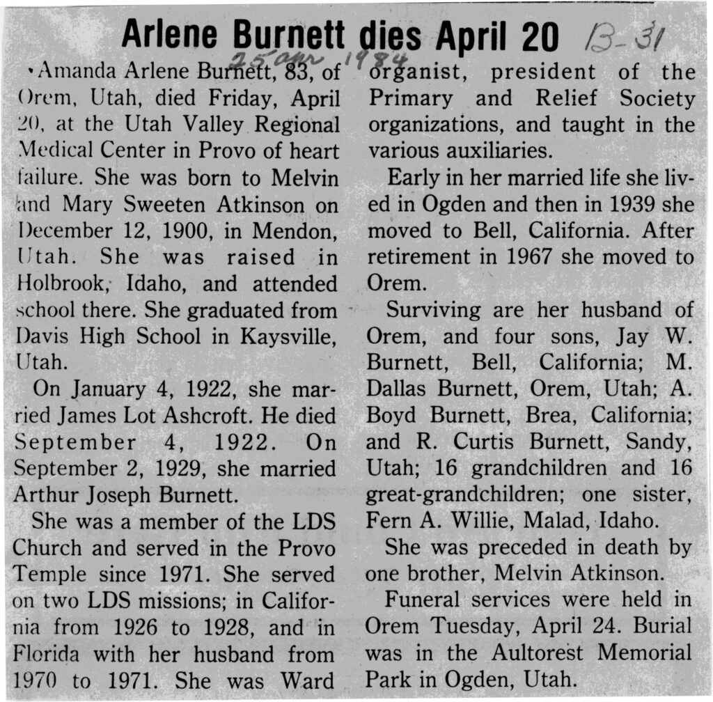 Amanda Arlene Burnett obit