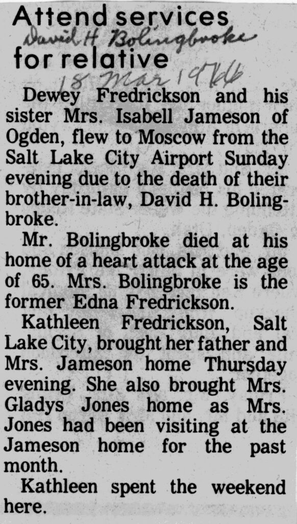 David H Bolingbroke funeral notice