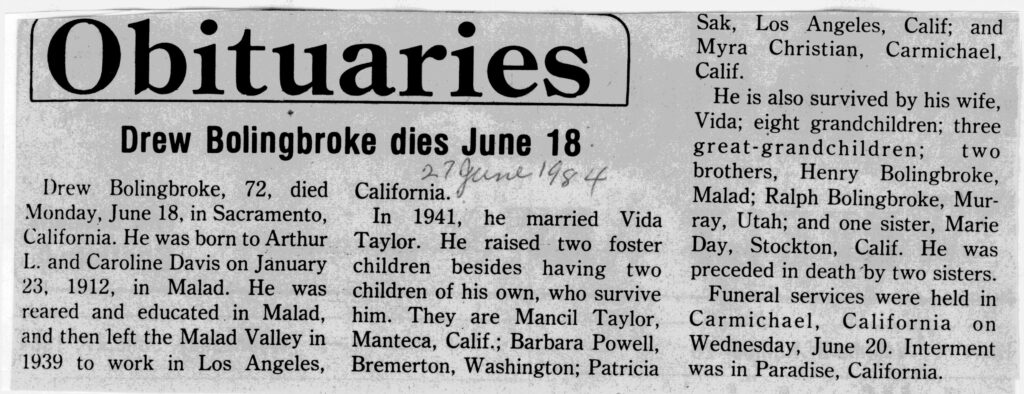 Drew Bolingbroke obit