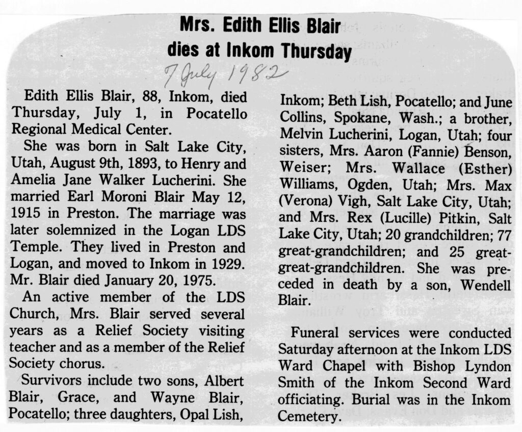 Edith Ellis Blair obit
