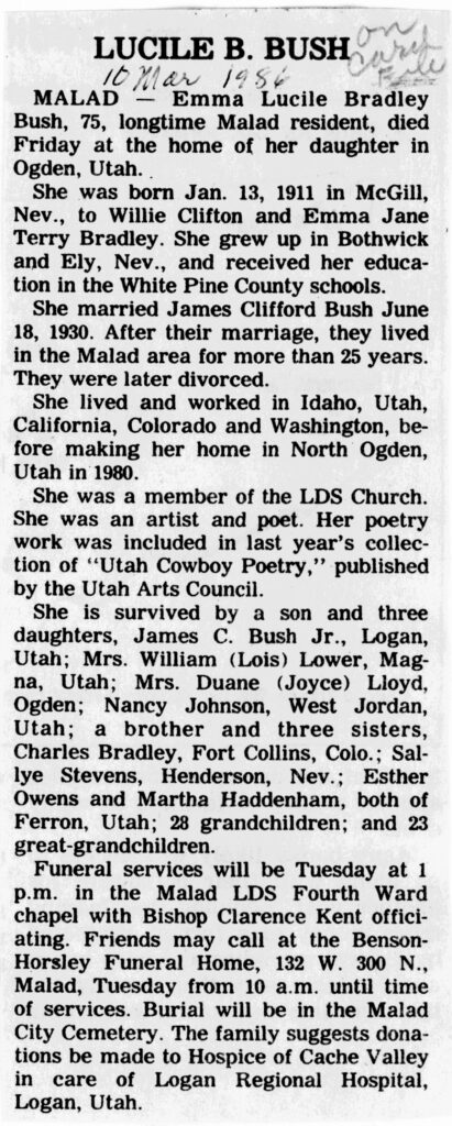 Emma Lucile Bradley Bush obit