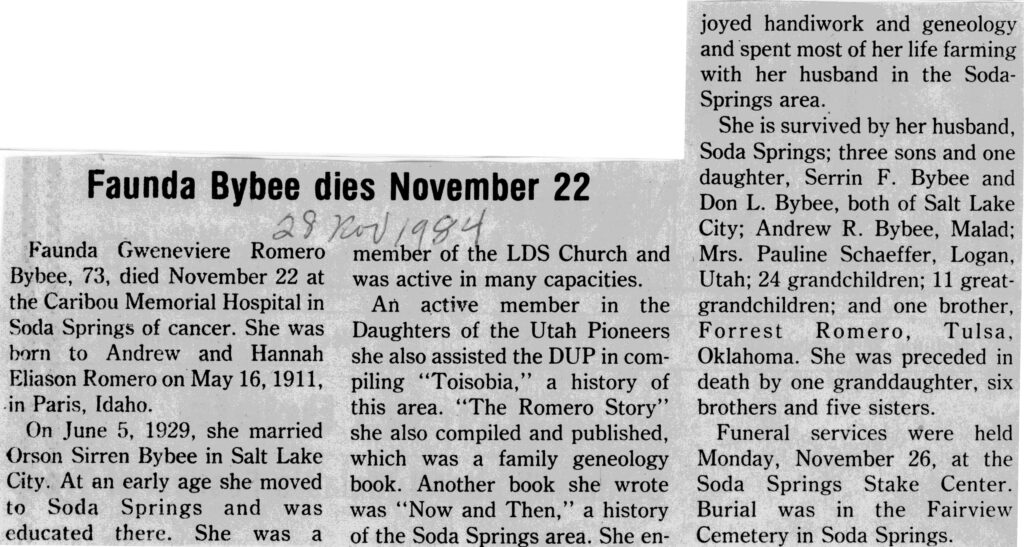 Faunda Gweneviere Romero Bybee obit