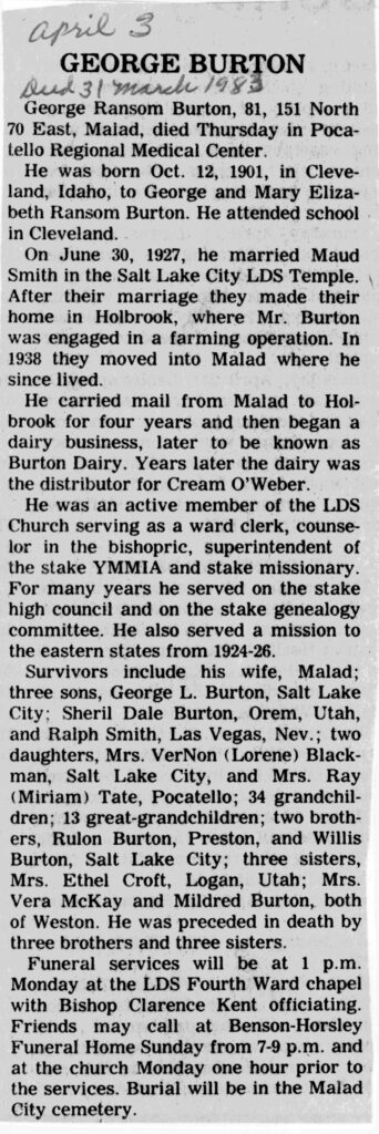 George Ransom Burton obit