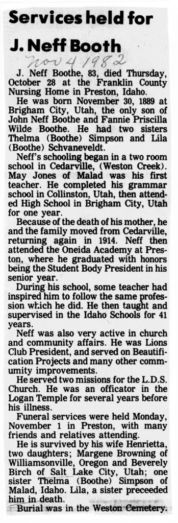 J Neff Boothe obit