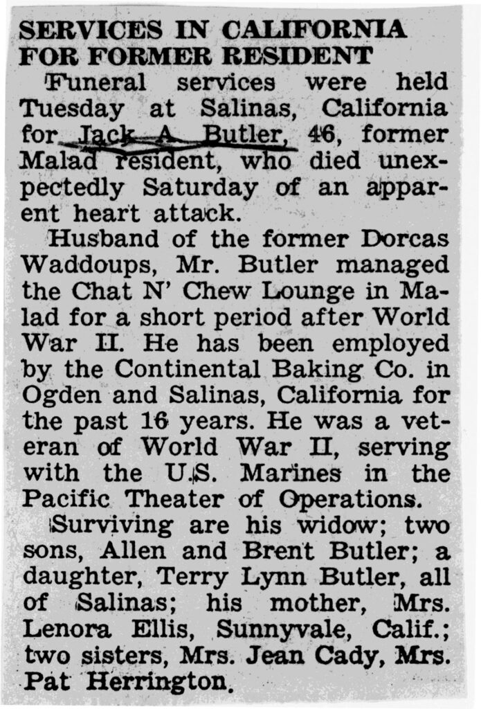 Jack A Butler obit