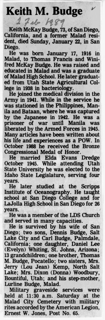 Keith McKay Budge obit