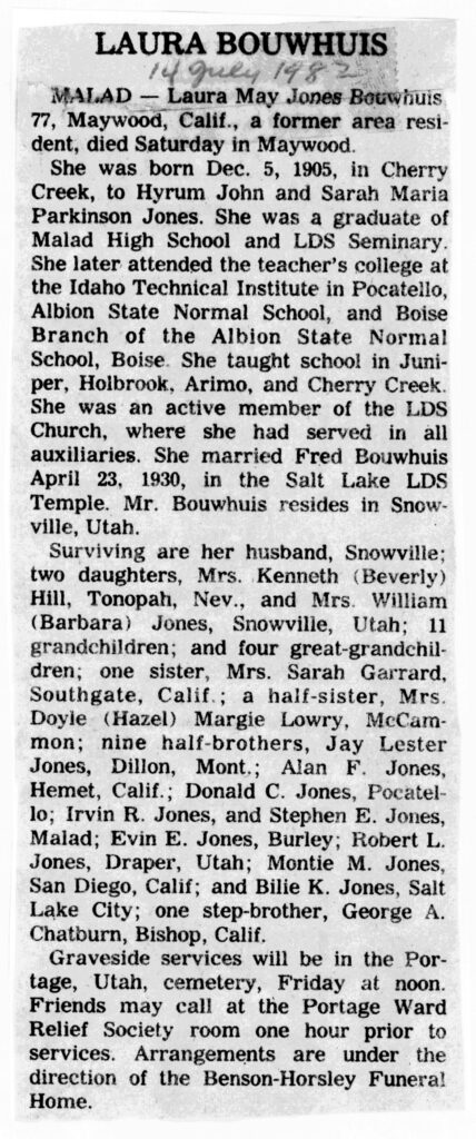 Laura May Jones Bouwhuis obit