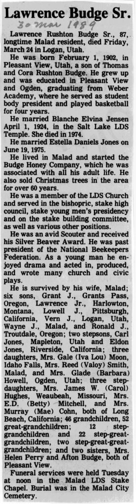 Lawrence Rushton Budge Sr obit