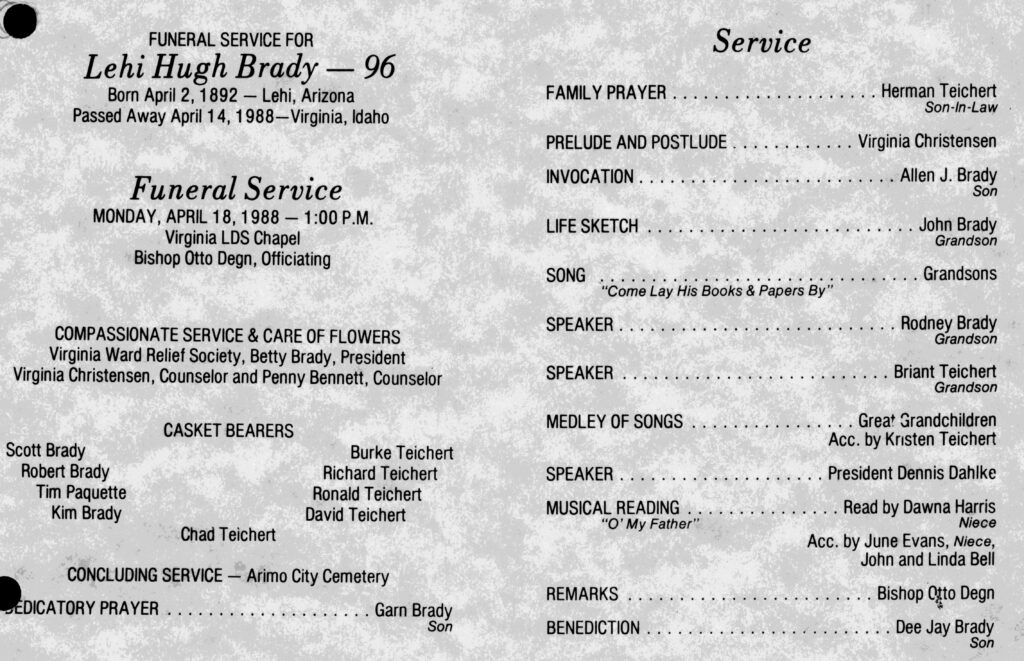 Lehi Hugh Brady funeral