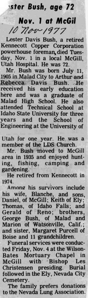 Lester Davis Bush obit