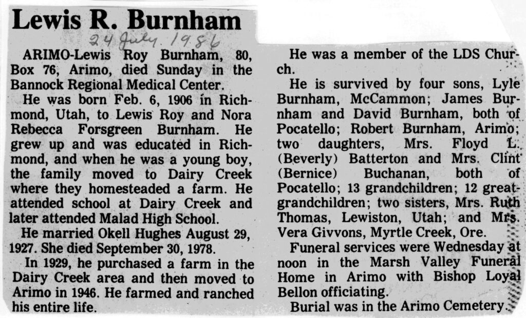 Lewis Roy Burnham obit
