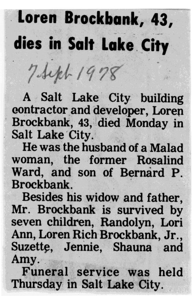 Loren Brockbank obit