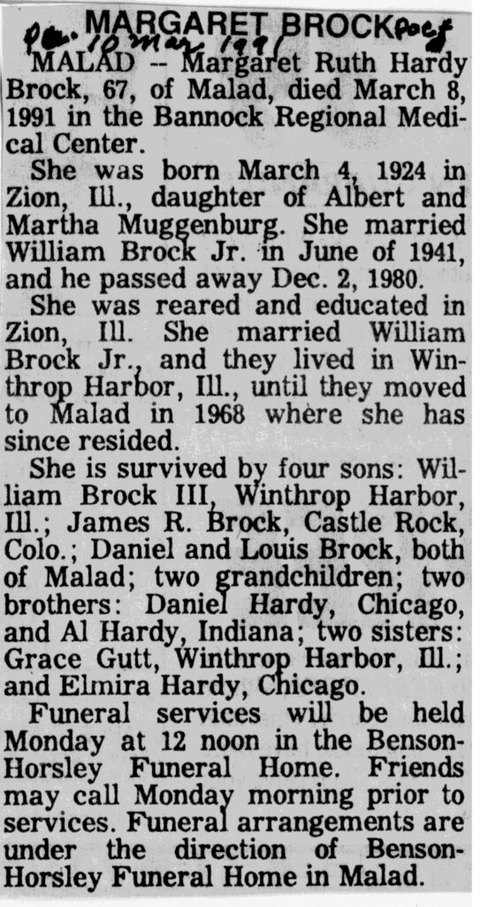 Margaret Ruth Hardy Brock obit