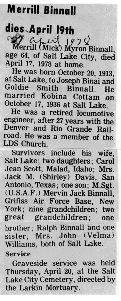 Merrill Binnall obit