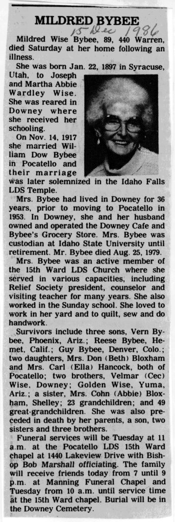 Mildred Wise Bybee obit