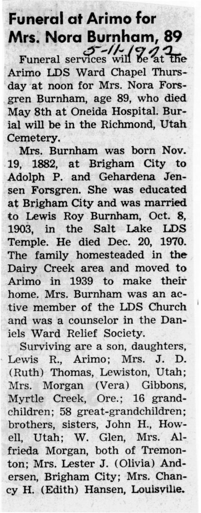 Nora Forsgren Burnham obit