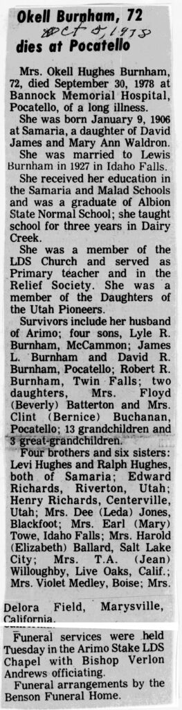 Okell Hughes Burnham obit