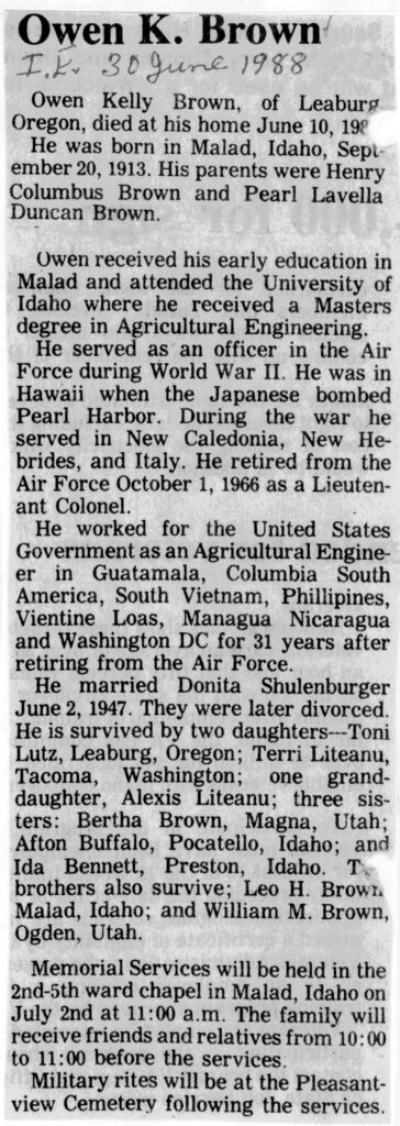 Owen Kelly Brown obit