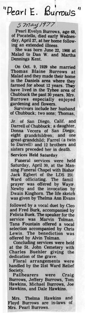 Pearl Evelyn Burrows obit and funeral