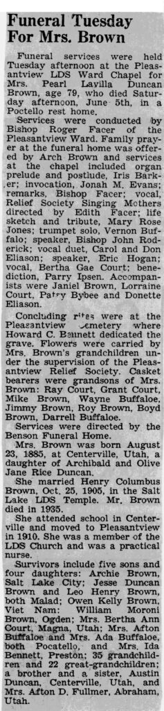 Pearl Lavilla Duncan Brown funeral