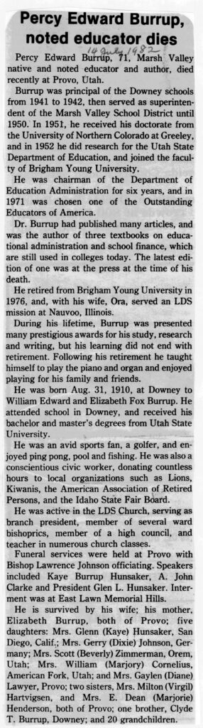 Percy Edward Burrup obit