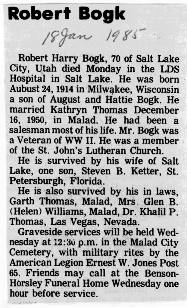 Robert Harry Bogk obit