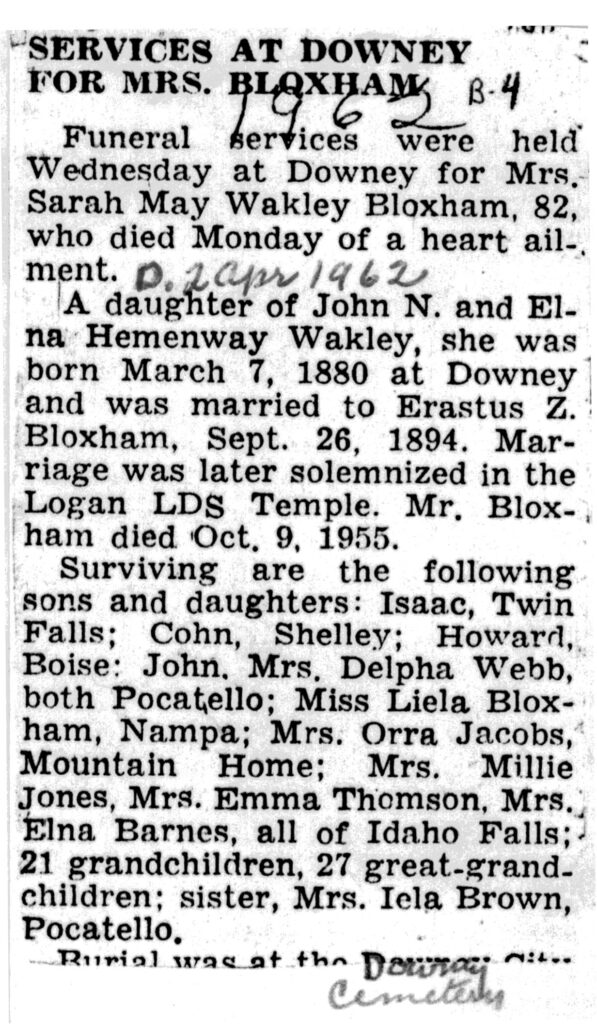 Sarah May Wakley Bloxham obit