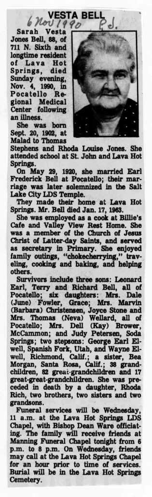Sarah Vesta Jones Bell obit