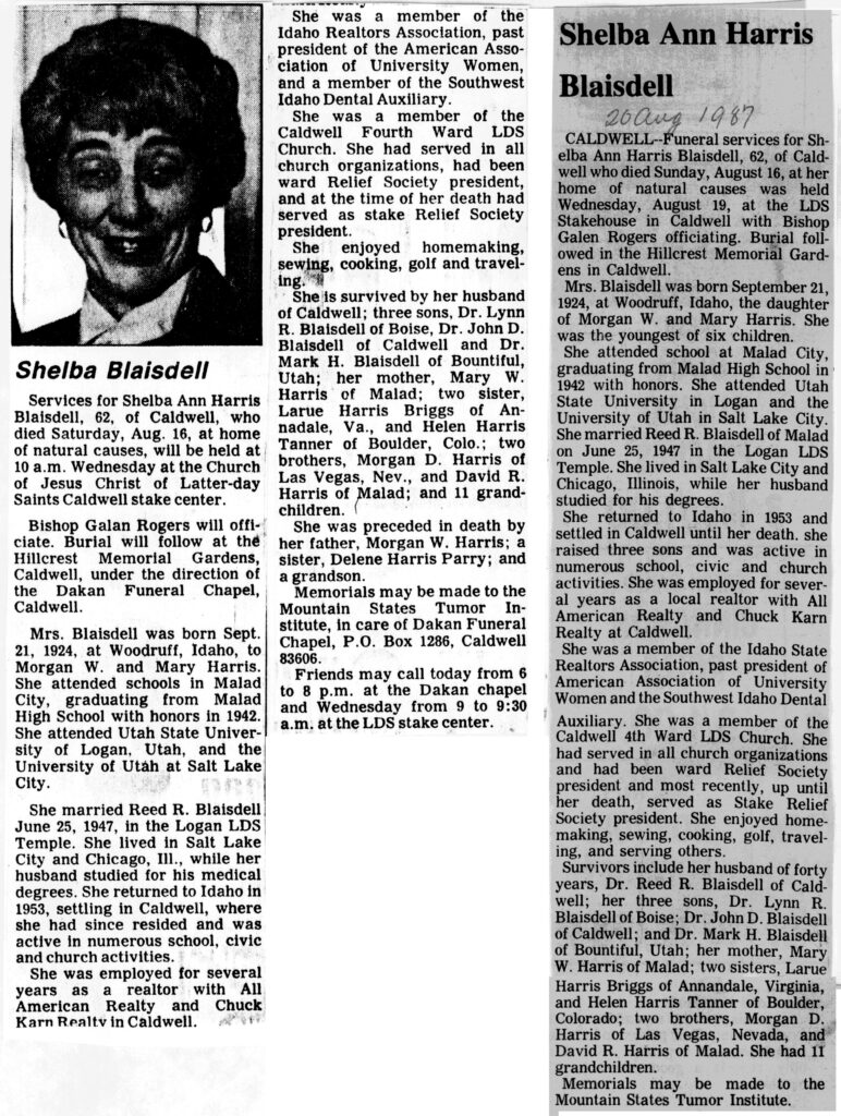 Shelba Ann Harris Blaisdell obit