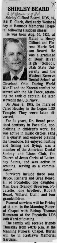Shirley Clifford Beard DDS obit